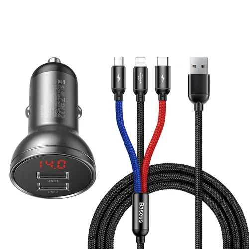 شارژر فندکی بیسوس مدل TZCCBX-0G 24W به همراه کابل