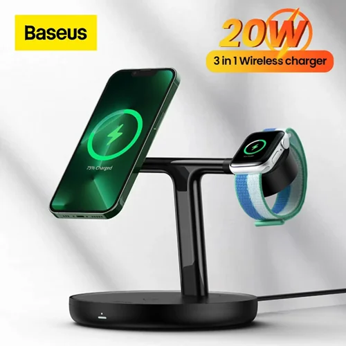 استند و شارژر وایرلس مگنتی 20 وات بیسوس مدل BS-W527
