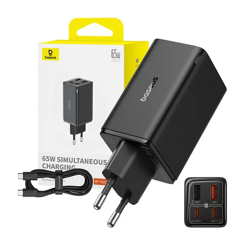 شارژر دیواری 65 وات بیسوس مدل GAN6 PRO 65W به همراه کابل USB-C