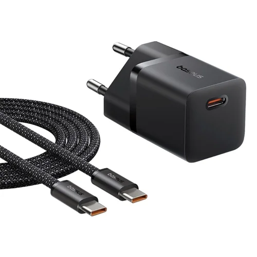 شارژر دیواری 25 وات بیسوس مدل GaN5 mini به همراه کابل تبدیل تایپ سی