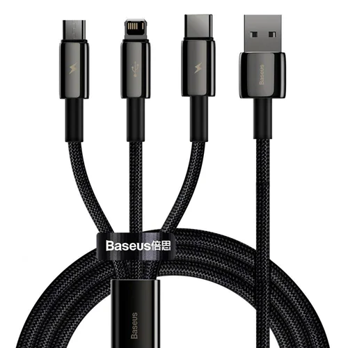 کابل تبدیل USB به USB-C / microUSB / لایتنینگ بیسوس مدل Tungsten Gold 3in1 طول 1.5 متر