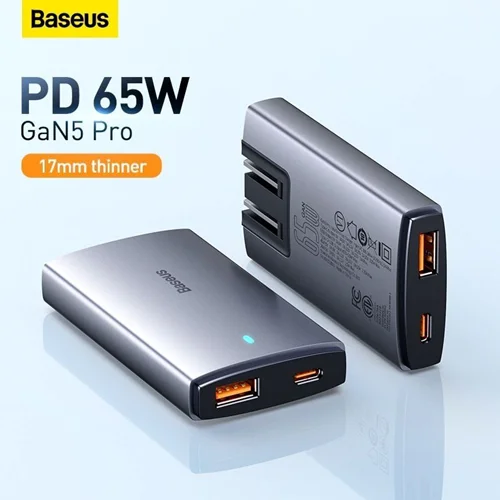 شارژر دیواری 65 وات بیسوس مدل GaN5 Pro Ultra-Slim به همراه کابل تبدیل USB-C