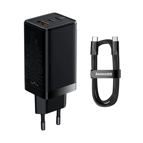 شارژر دیواری 65 وات بیسوس مدل GaN3 Pro به همراه کابل USB-C