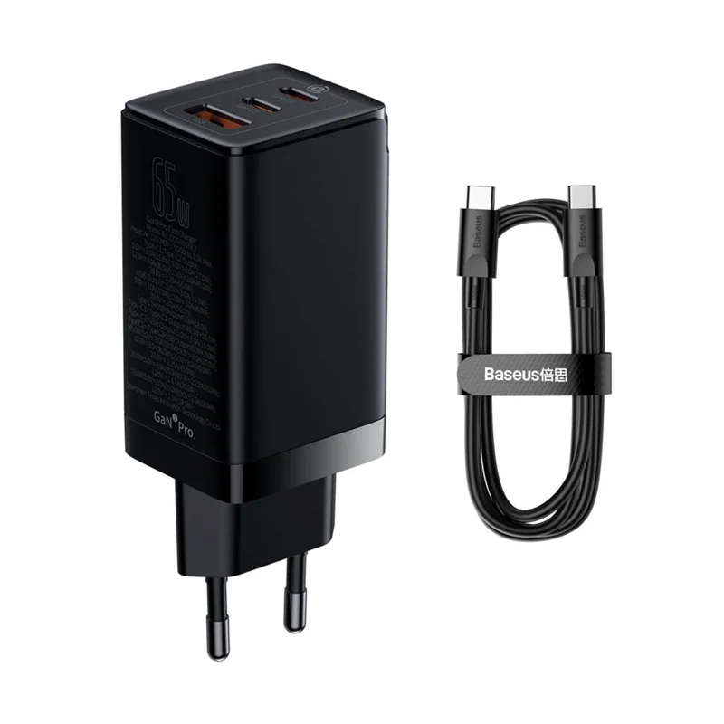 شارژر دیواری 65 وات بیسوس مدل GaN3 Pro به همراه کابل USB-C