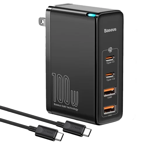 شارژر دیواری بیسوس مدل GaN2 Pro 100W به همراه کابل تبدیل USB-C