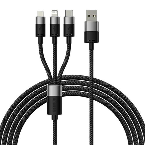 کابل تبدیل USB به USB-C/microUSB /لایتنینگ باسئوس مدل CAXS000001 طول 1.2 متر