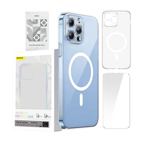 کاور مگ سیف بیسوس مدل Crystal Series Magnetic مناسب برای گوشی اپل iPhone 13 Pro به همراه محافظ صفحه نمایش