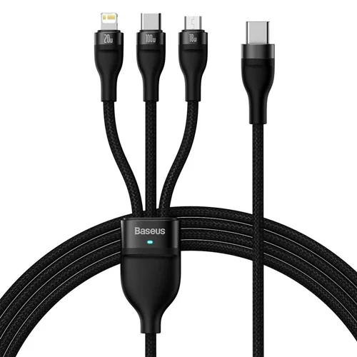 کابل تبدیل USB-C به لایتنینگ/USB-C/micro-USB بیسوس مدل Flash Series II 100W طول 1.5 متر