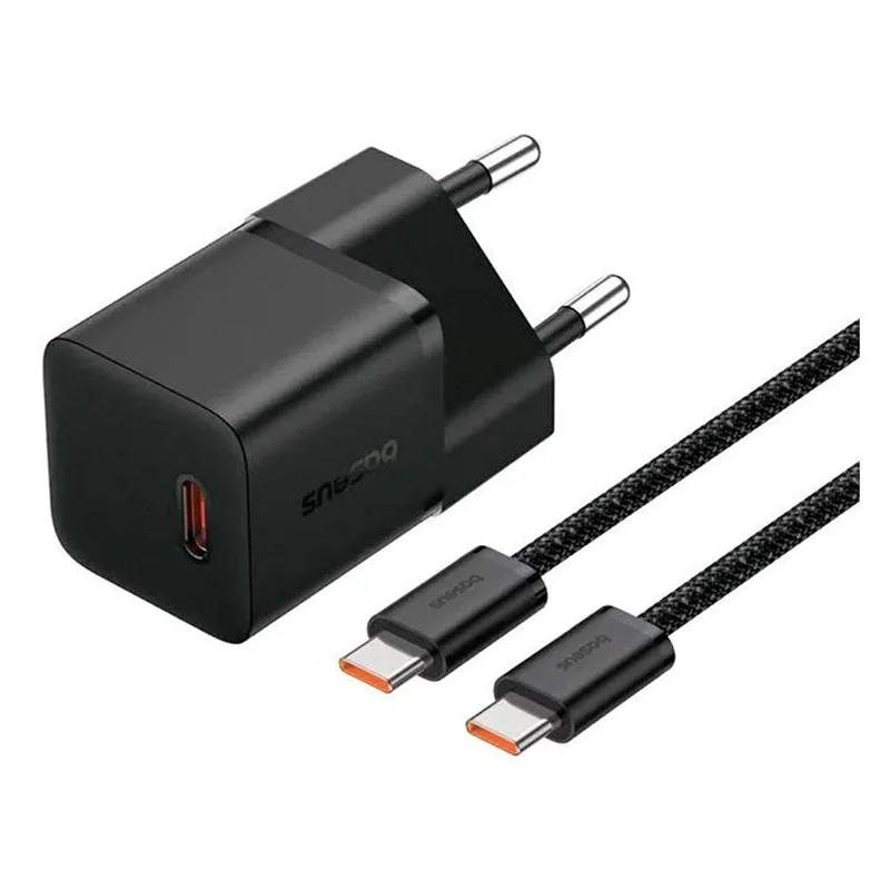 شارژر دیواری 20 وات بیسوس مدل GaN5 mini به همراه کابل تبدیل تایپ سی