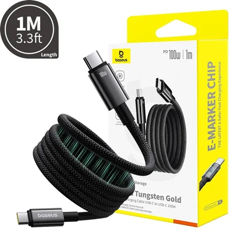 کابل تبدیل USB-C به USB-C بیسوس مدل Tungsten Gold Magnetic 100W طول 1 متر